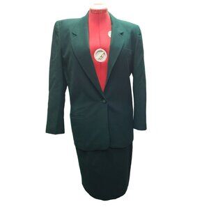 Vintage Talbots Wool Skirt Suit Green Single Button Blazer & Skirt Womens Sz 10